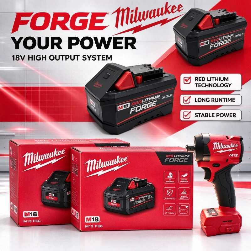 New Milwaukee M18 FORGE XC6.0 18V 6.0Ah REDLITHIUM Battery 48-11-1861 Compatible with 2864-20 2860-20 M18 Cordless Power Tools