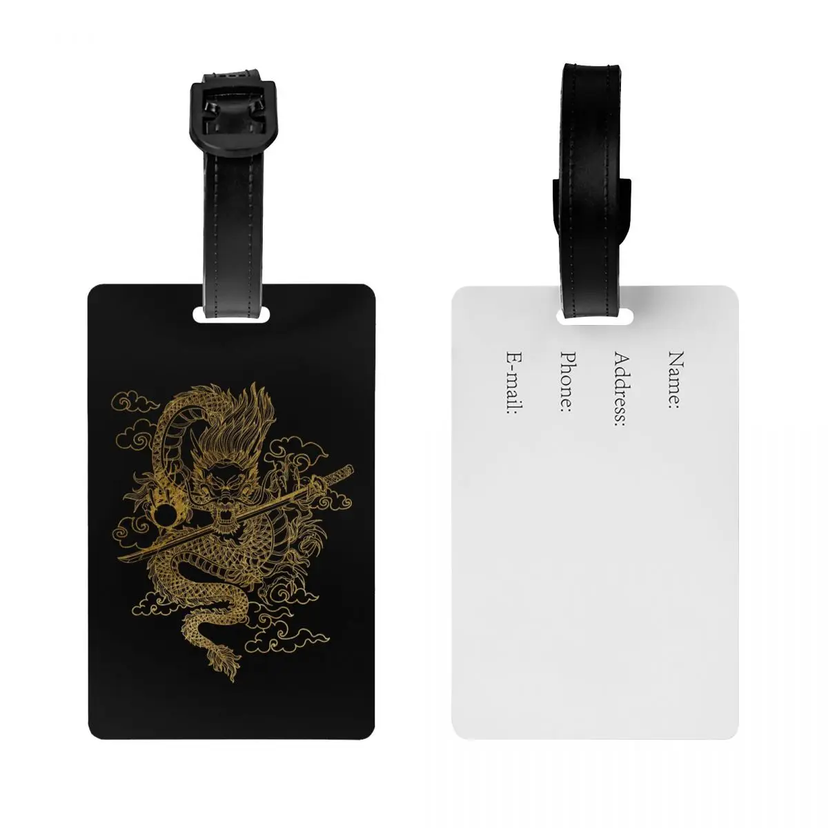 Custom Gold Dragon Totem Luggage Tag for Suitcases Tradition Asian Mythology Privacy Cover ID Label