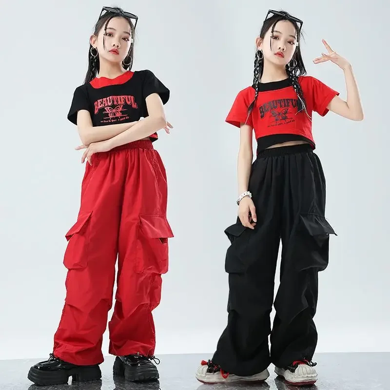 Girls Sports Cargo Pants Kids Fashion Straight Baggy Trousers Children Streetwear Sweatpants Teenager Vintage Casual Pants