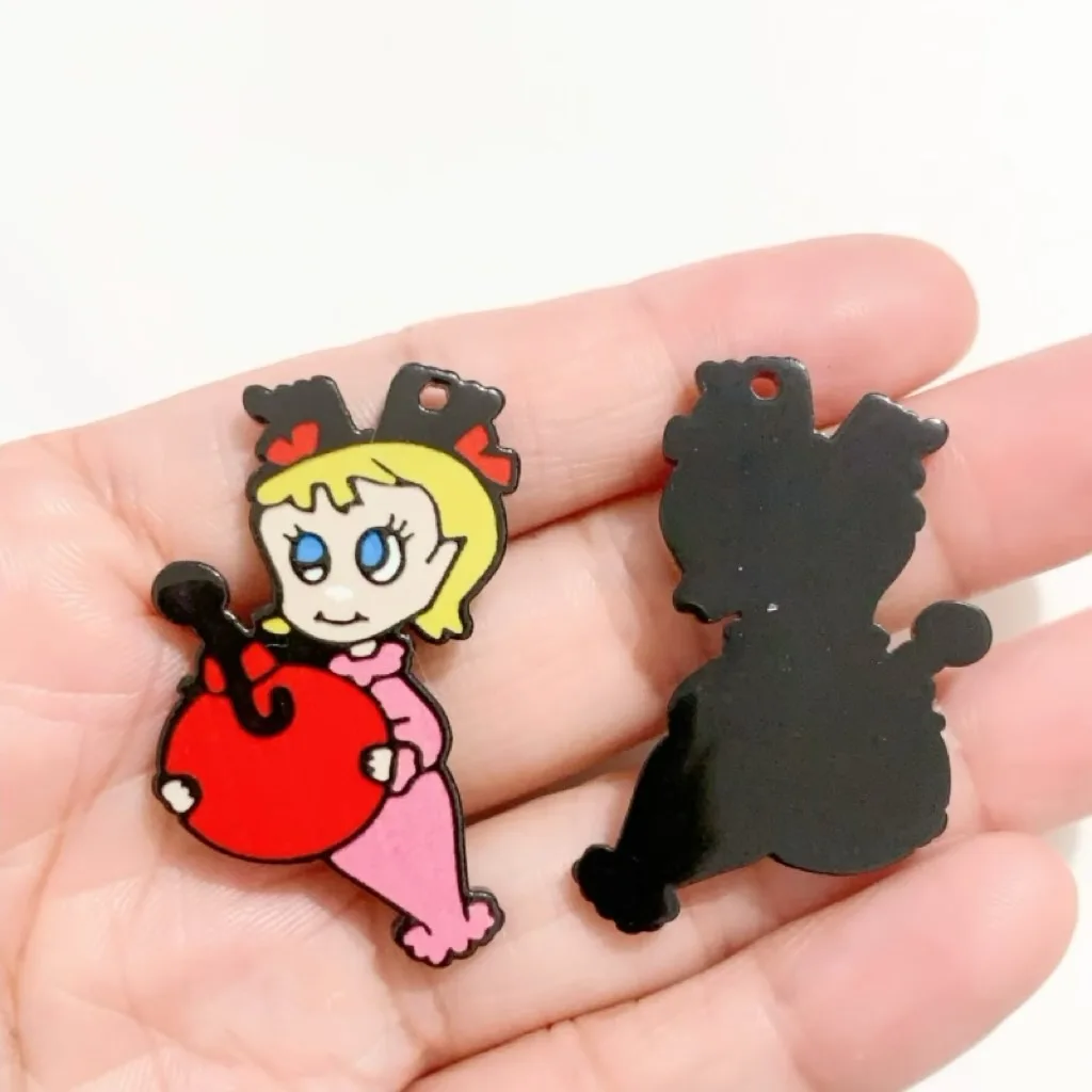 6PCS Cartoon Girl Deer Acrylic Charms Flat Back Green Frog Charm for DIY Jewelry Making Christmas Gift