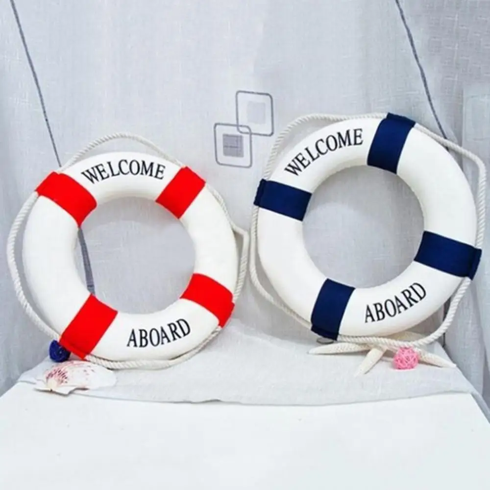 Nautical Style Welcome Decorative Red Blue Life Buoy Home Marine Beach Wall Decoration Life Buoy Mediterranean Hanging Craft