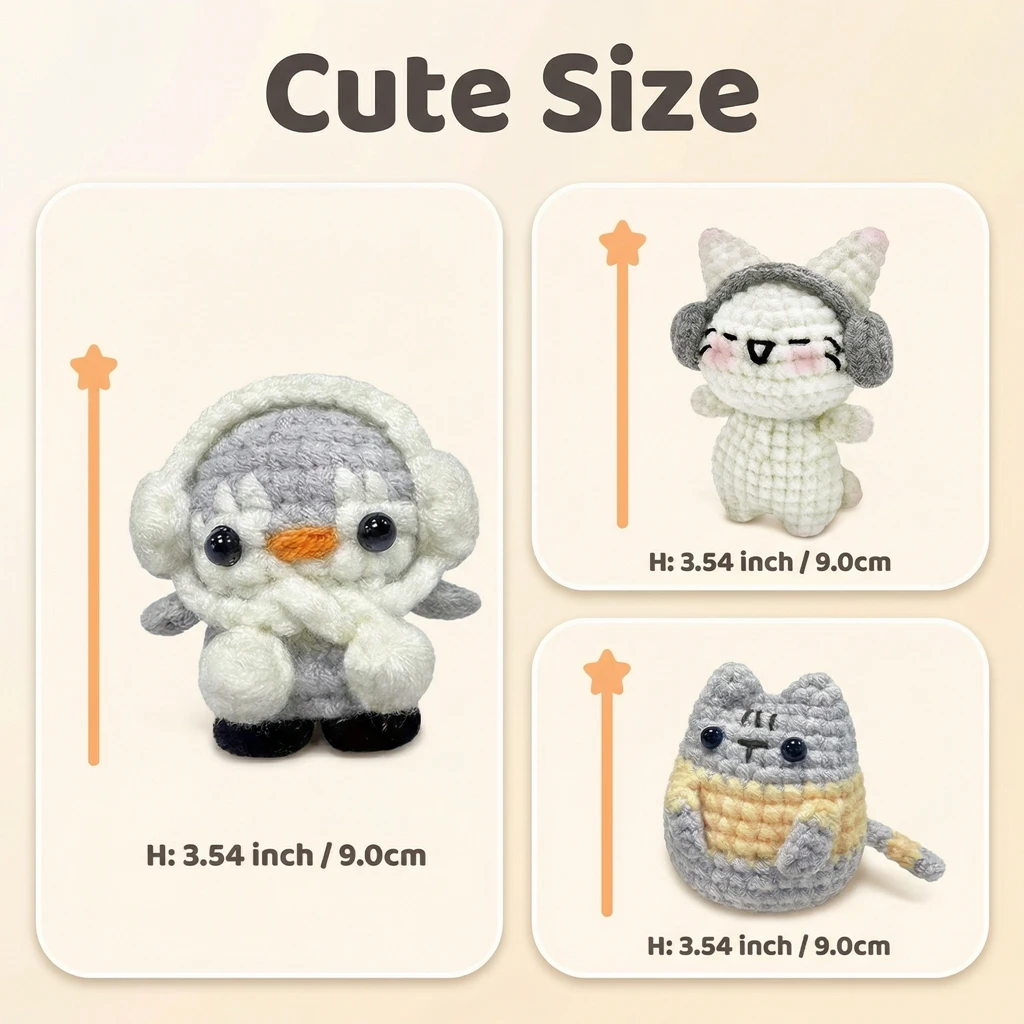 Animal Crochet Kit for Beginners-3 Pack Rabbit Cat Penguin, Easy to Learn 4