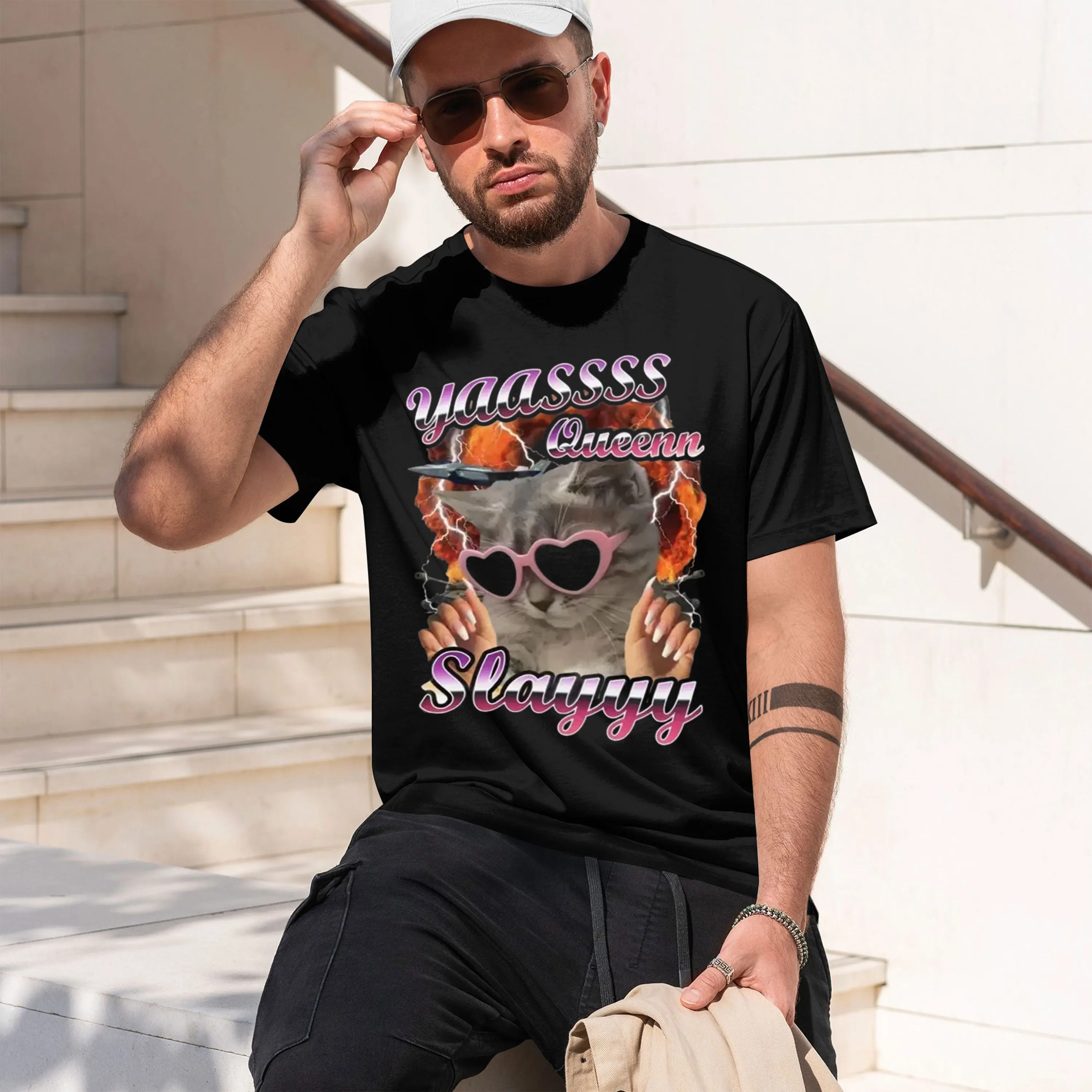 Funky Design Men's T-Shirt Yaaasss Slayyy Graph Print Summer Casual Wear Gift For Lovers And Trendy Fashion Enthusiasts 2026 New