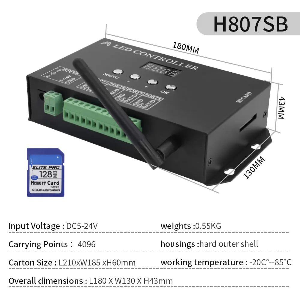 Imagem -03 - Led Pixel Controller com Cartão sd para Luz de Tira Artnet para Spi H807sa H807sbwifi Portas Portas Ws2811 Ws2812 Ws2812b Ws2815