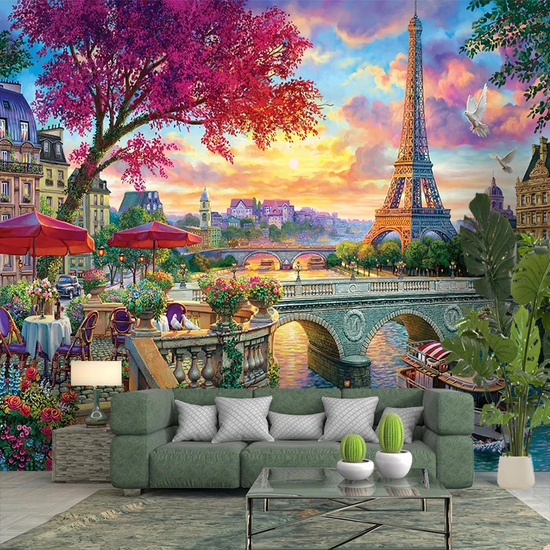 1PC Paris Eiffel Tower Sunset View Print Backdrop Banner, Bedroom Living Room Photo Background, Polyester, Home Decor, Wall Art