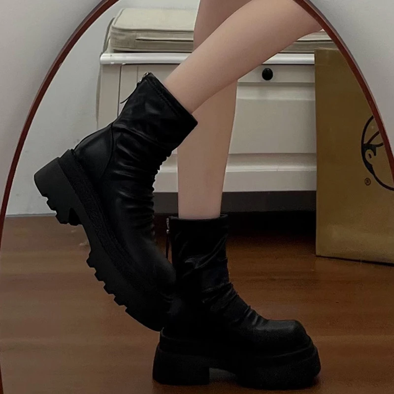 Autumn Winter Slim Women Knee High Boots Female Platform Thick Bottom Long Booties Zapatos De Mujer image 3