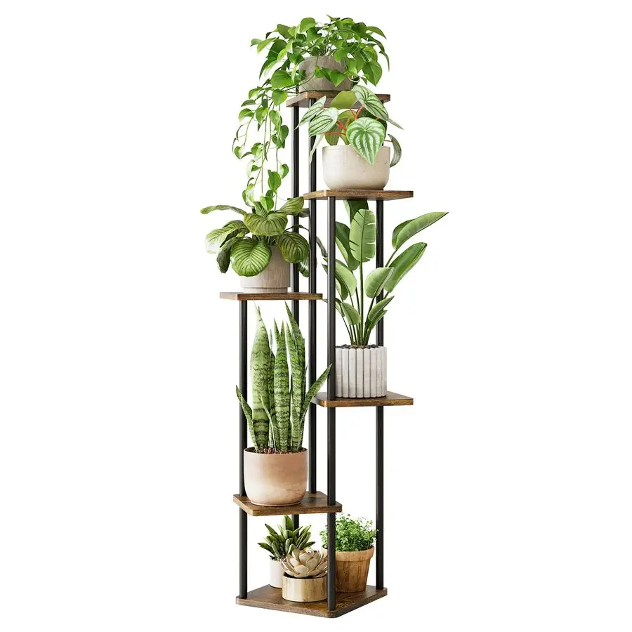 

Многоярусная напольная подставка для растений, 6-уровневая высокая полка для растений, угловая полка для нескольких растений, деревянные подставки для растений, металлические стеллажи для растений