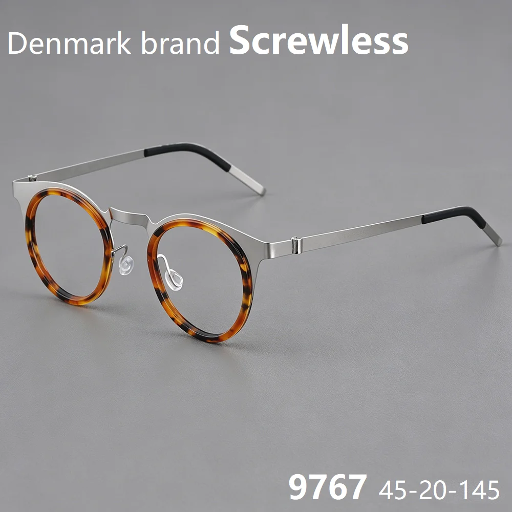 Denmark Brand Round Glasses Frame Screwless Thin Titanium Eyeglasses Ultralight Handmade Women Men Frames 9767 Classic Fashion