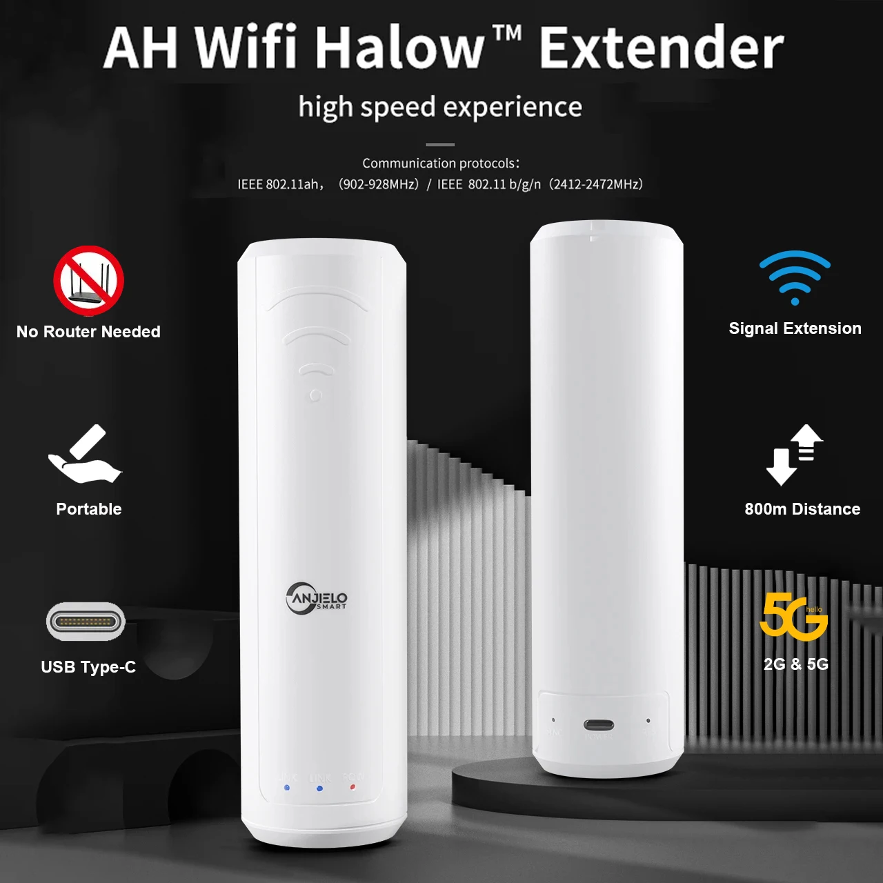 WiFi Halow Extender Amplifier 800M Long Distance High Performance Stable Suit for Home Office Outdoor Farm Portable