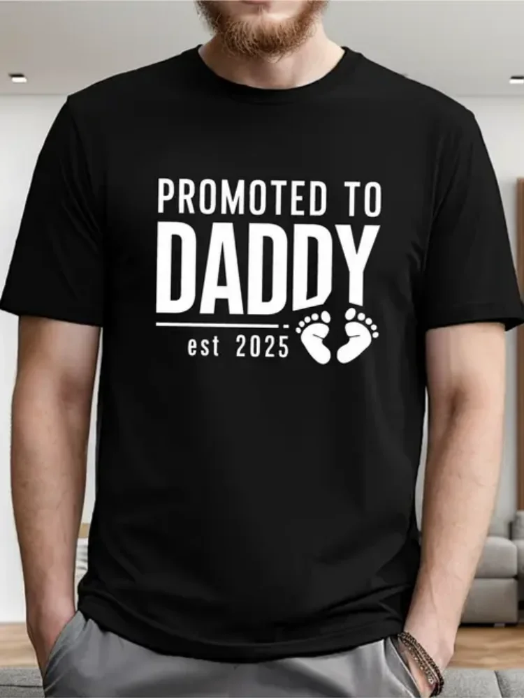 

PROMOTEDTO DADDY 2025 Мужская футболка с коротким рукавом Летняя футболка Топ