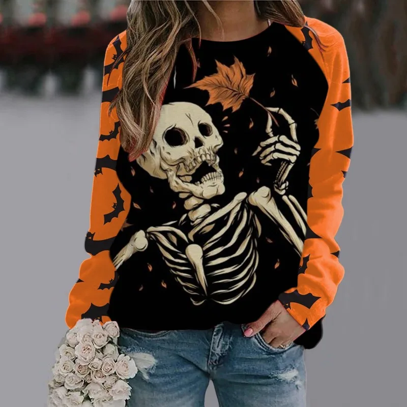 Spring/autumn Women's Pullover Halloween Printed Gradient Lantern Animal Long Sleep T-shirt Hoodies Loose Fashion Casual Tops