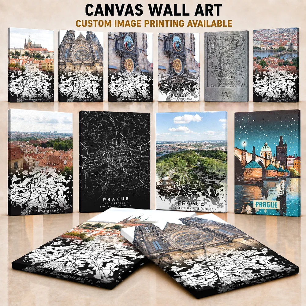 Prague Canvas Painting Poster Personalized Photo With Minimalist Geographic Travel Style Wall Art For Living Room Explorer Gift