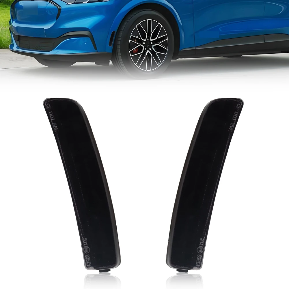2PCS Front Bumper Fender Light Side Marker Light Reflector Light Cover For 2021 2022 2023 2024 2025 Ford Mustang Mach-E No Bulb