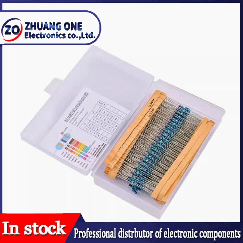 600pcs/set 30 Kinds 1/4W Resistance 1% Metal Film Resistor Pack Assorted Kit 1K 10K 100K 220ohm 1M Resistors 300pcs/set