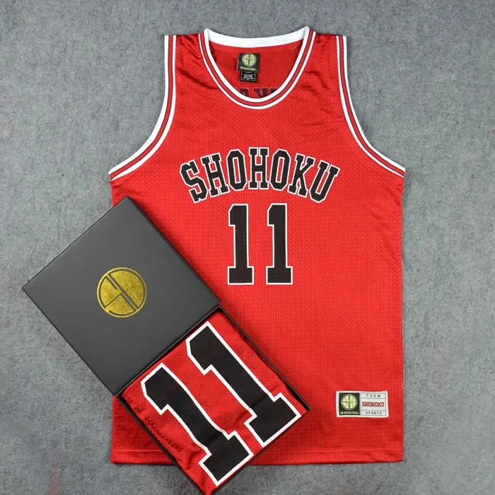 Cosplay Costume Shohoku NO.11 Kaede Rukawa Red Basketball Jersey Tops SportsWear Team Uniform Vest Men