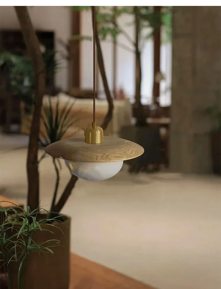 Japanese style wooden LED pendant light modern and minimalist restaurant kitchen island study pendant light