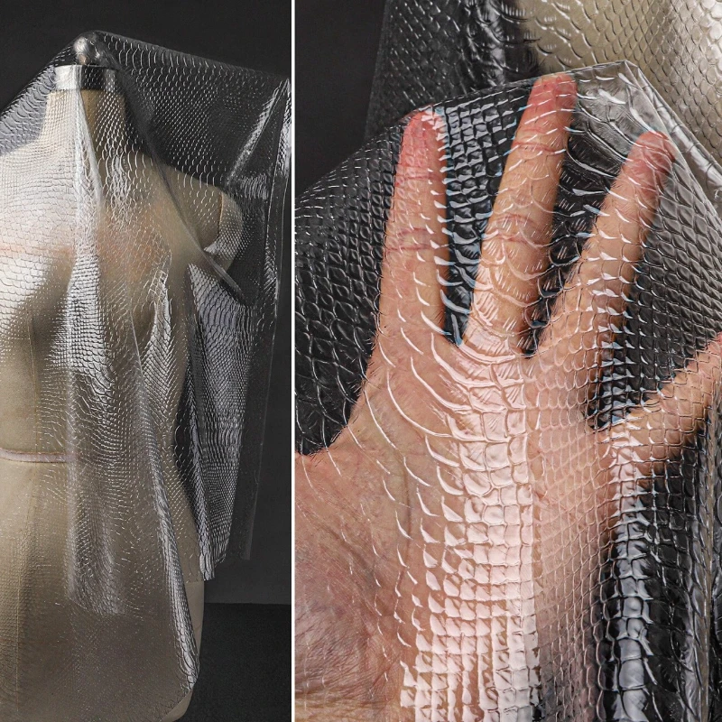 Snake Skin Pattern Embossed Matte TPU Waterproof Film Fabric Creative Transparent Skirt Outerwear Bag Clothing Designer Fabric