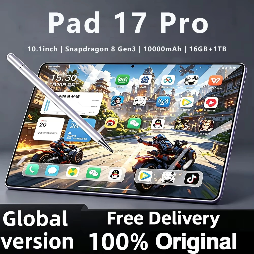 2026 New Hot Original Global Version Tablet Pad 17 Pro PC 10.1 inch HD 4K Android 15 16GB+1T 10000mAh 5G Dual SIM WiFi GPS Tab