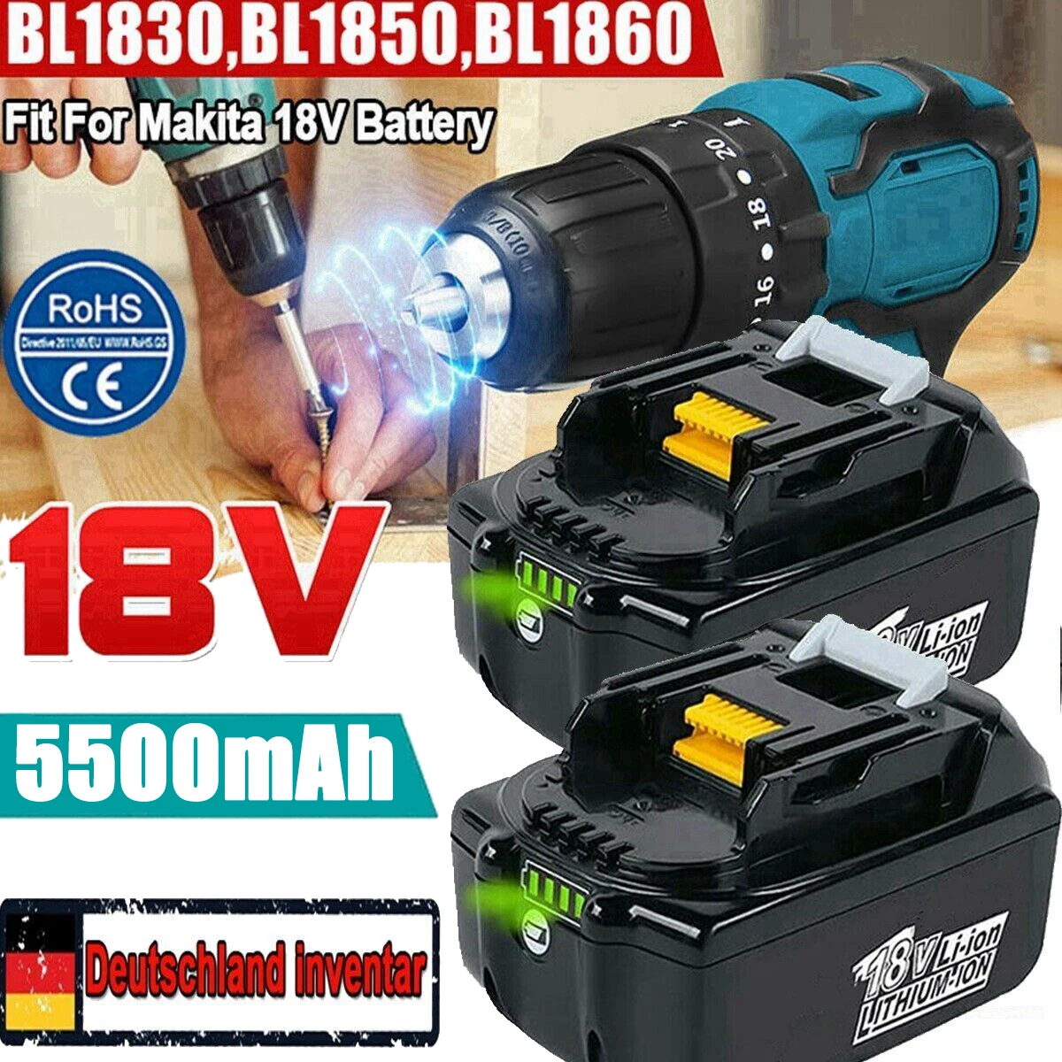 

For Makita Original 18V 5500mAh Lithium ion Rechargeable Battery 18v drill Replacement Batteries BL1860 BL1830 BL1850 BL1860B