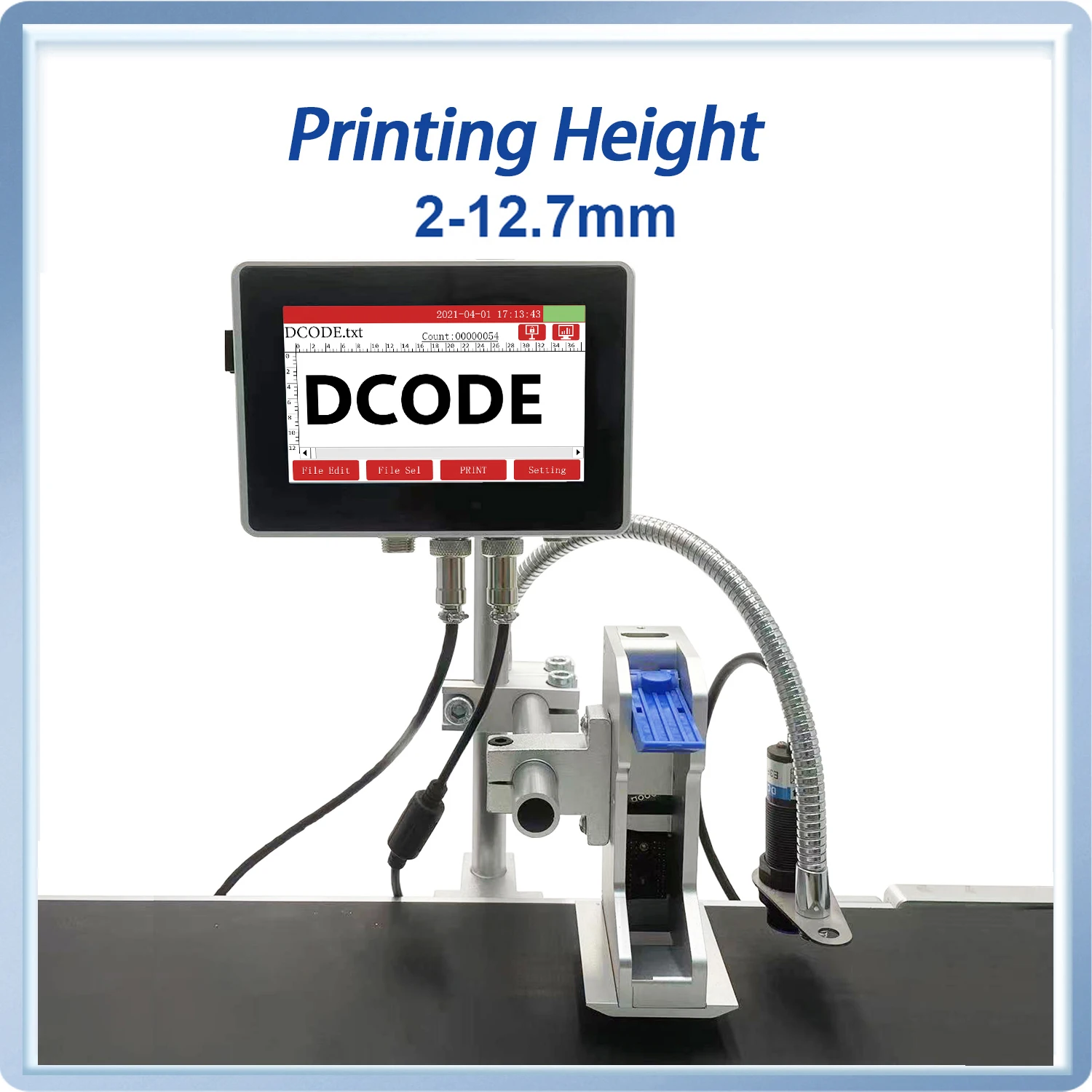 DCODE 130PRO طابعة نافثة للحبر الصناعية عبر الإنترنت 12.7 مللي متر مع غلاف بلاستيكي QR الباركود دفعة رقم الشعار تاريخ آلة طباعة الملصقات