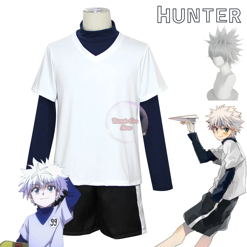 Killua Zoldyck Cosplay Costume Hunter × X Hantaa Kirua Zaoldyeck T shirt Full Set Wig Hallowen Xmas New cosplay party sport suit