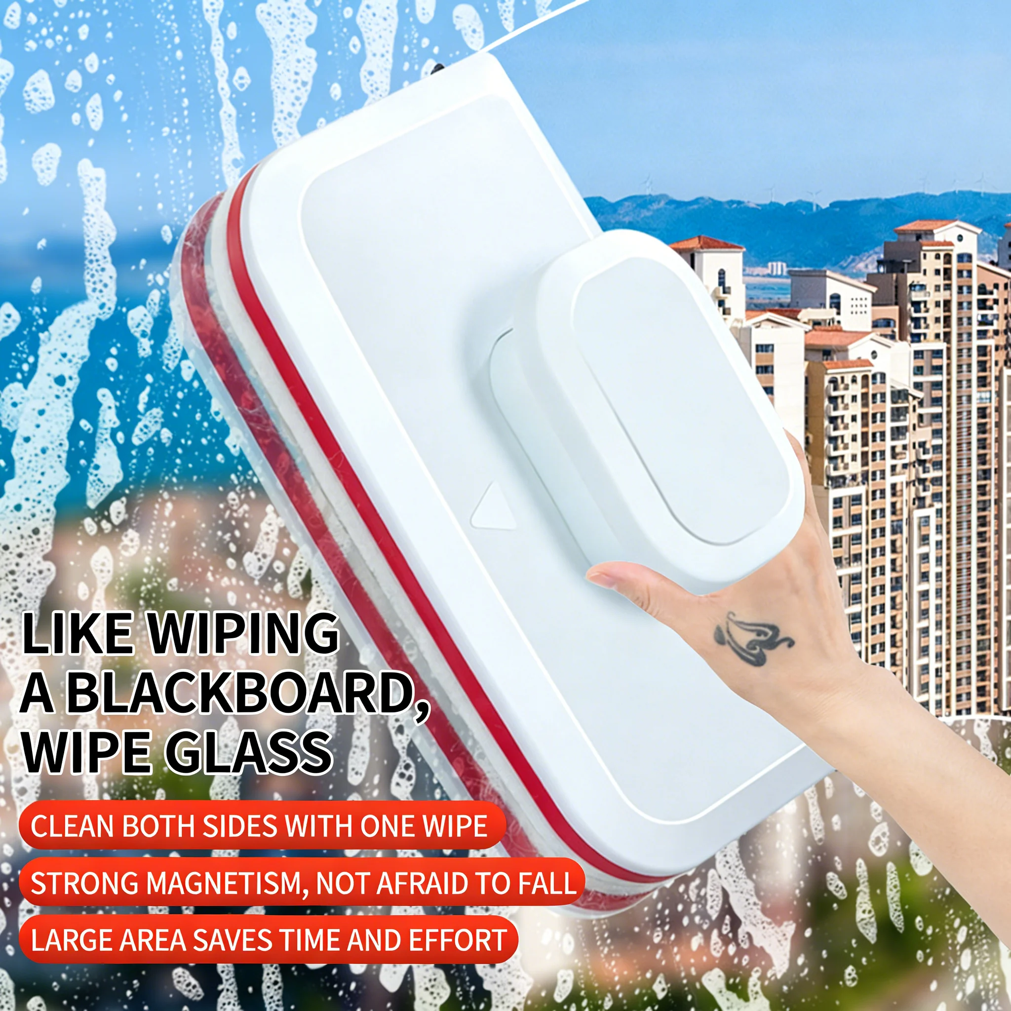 Rectangular Magnetic Window Cleaner Tool for 3-8mm Single Pane Glass Double-Sided High Strength Glass Scraper Home Cleaning Tool
