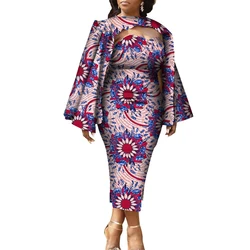 2 Pcs Set Women African Dresses with Shawl Cloak Fashion Africa Print Clothing for Party Wedding Bazin Riche Plus Size WY8639
