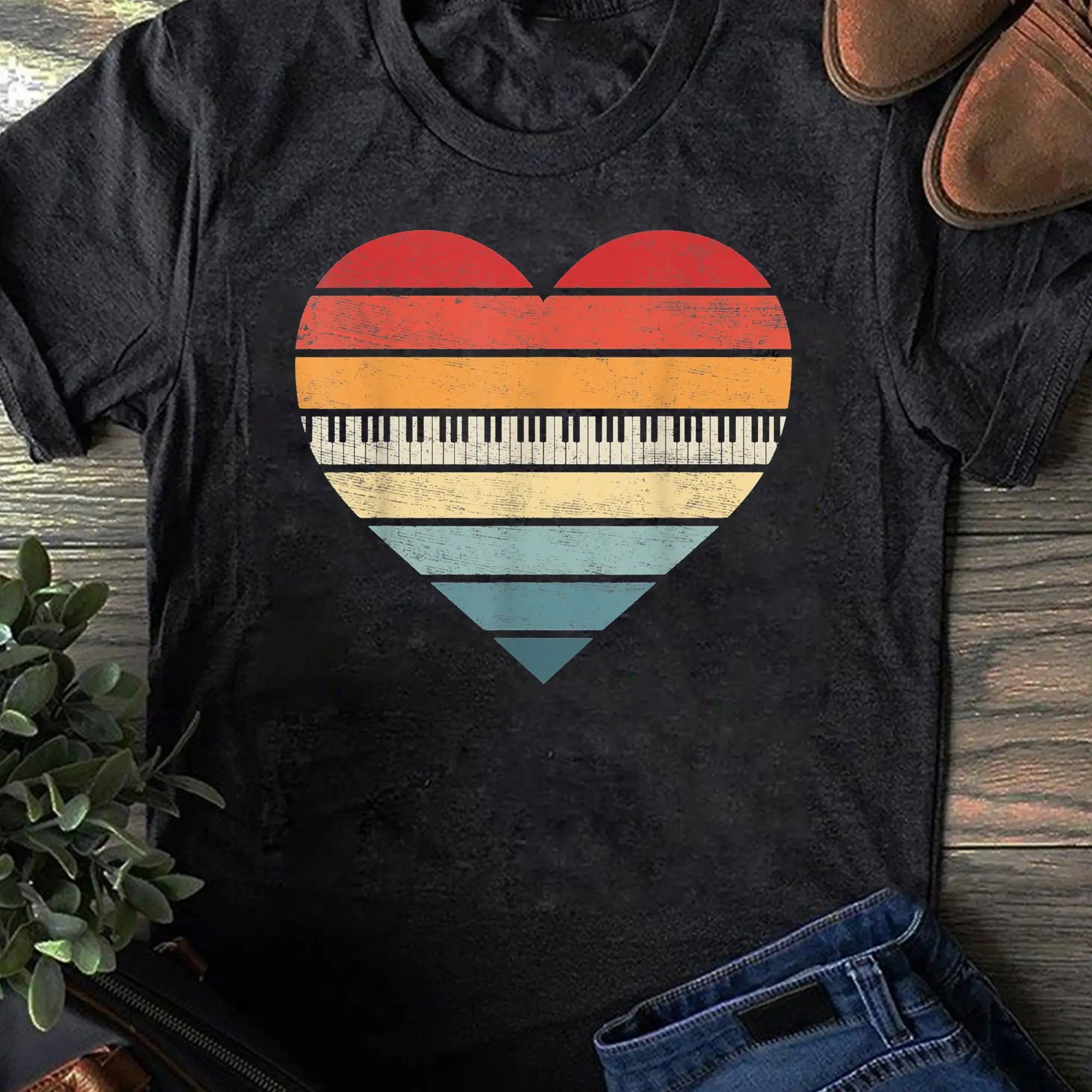 Pianist s Retro Sunset Piano Keyboard Player Teacher T Shirt Funny Lover