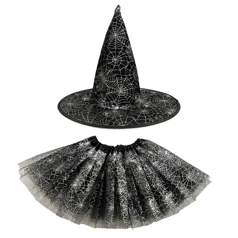 Halloween Party Dress Up Costume Witch Hat Black Mesh for Adults