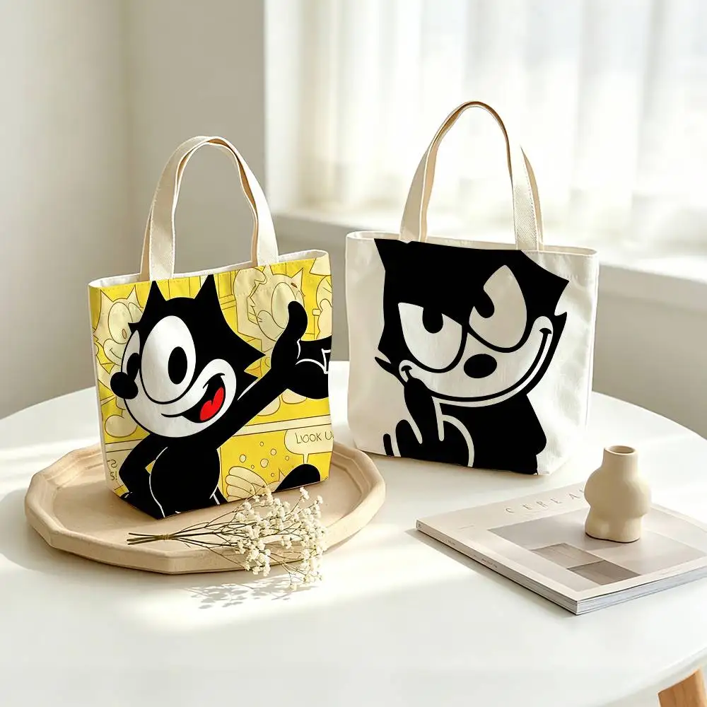 Vintage Animation Character F-Felix The Cat   Printed Canvas Tote Bag Shoulder Bag Commuter Mommy Shopping Bag