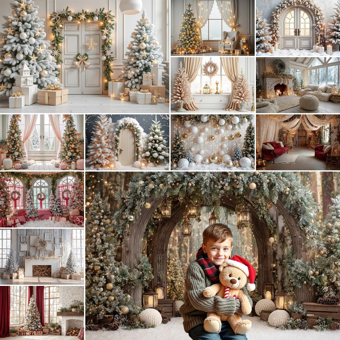 

MOON.QG Cozy Christmas Decoration Backdrops For Photography String Lights Fireplace Fireplace Photo Background Shooting Props