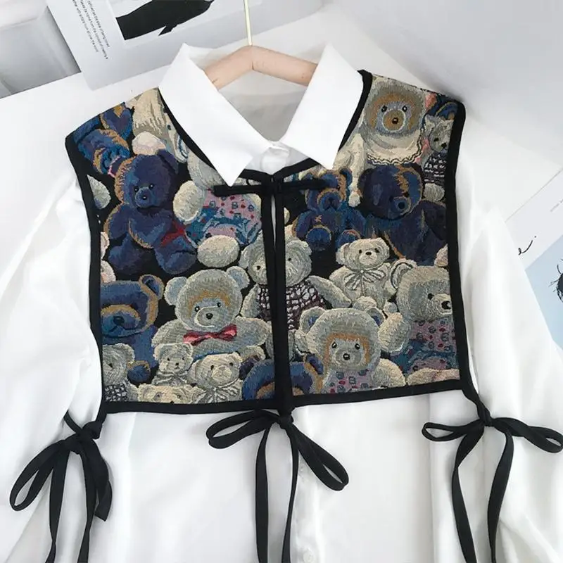 39bd-女性中国風の刺繍ハーフトップショールヴィンテージ-flroal-チャイナフェイク襟レースアップ装飾ネックカバーディッキー