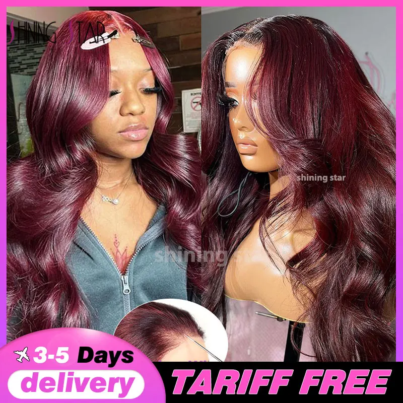 

Wear And Go No Glue 9X6 Lace Front Glueless Wig Colored Burgundy Human Hair Ready To Wear Lace Front Wigs For Women Preplucked