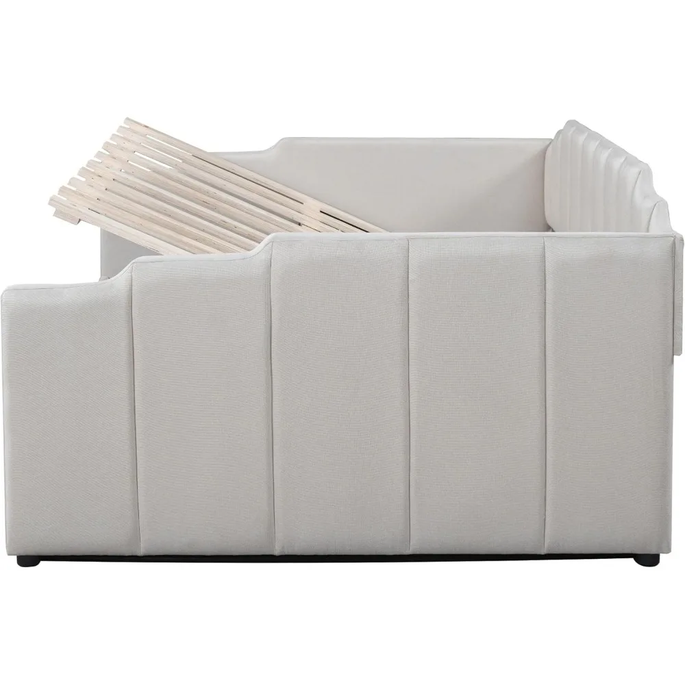 أريكة سرير نهارية منجدة بالحجم الكامل مع مساحة تخزين، وإطار سرير نهاري زاوية لغرفة المعيشة وغرفة النوم، وحل موفر للمساحة #4