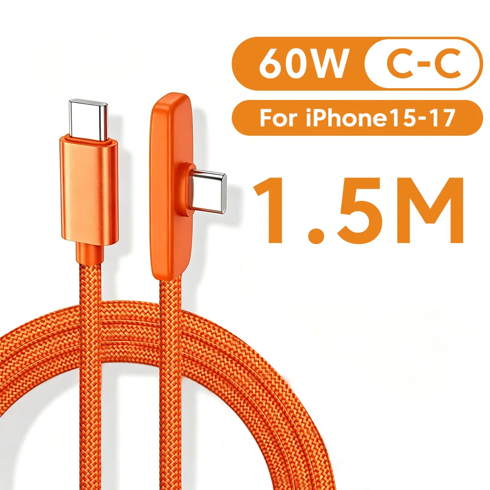 90 °   Elbow Mobiele Telefoon Datakabel 60W/100W Snelladen USB C naar Type C Kabel voor Samsung Xiaomi Oneplus USB Type C Kabel