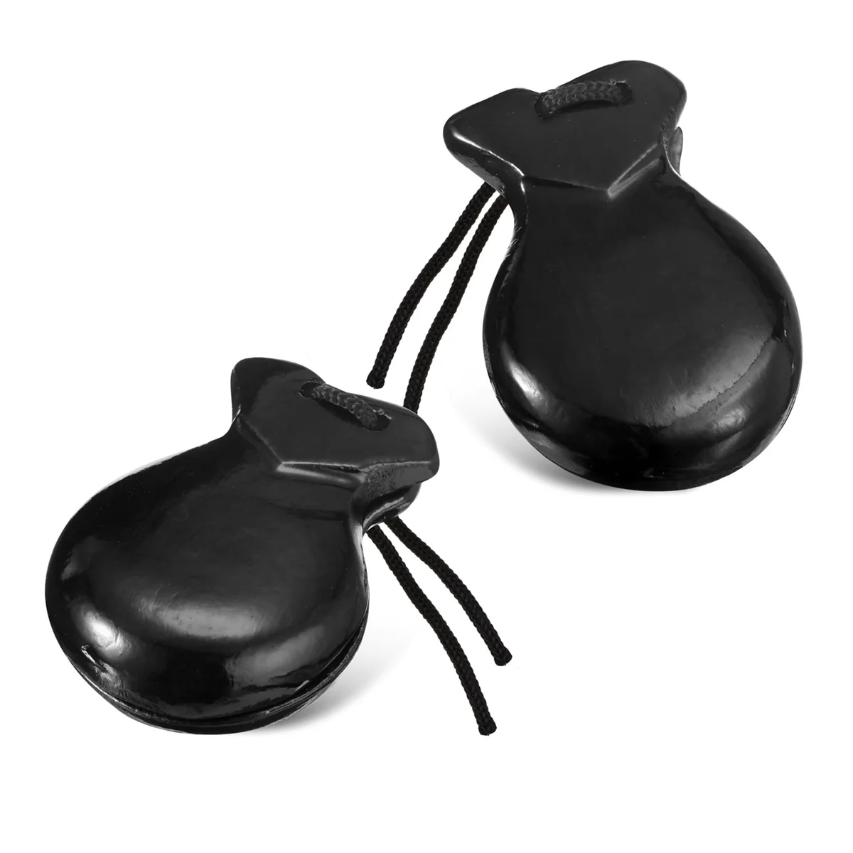 1 Pair Spanish Castanets Flamenco Castanets with String Traditional Wood Hand Percussion Castanets(Black)