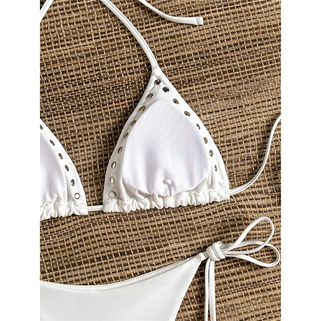 Halterneck-Bikini mit Ausschnitten, Damen-Badeanzug, zweiteiliges Bikini-Set, hoher Beinausschnitt, gepolstert, Badebekleidung, Badeanzug, Modell V8269. – Detail 23