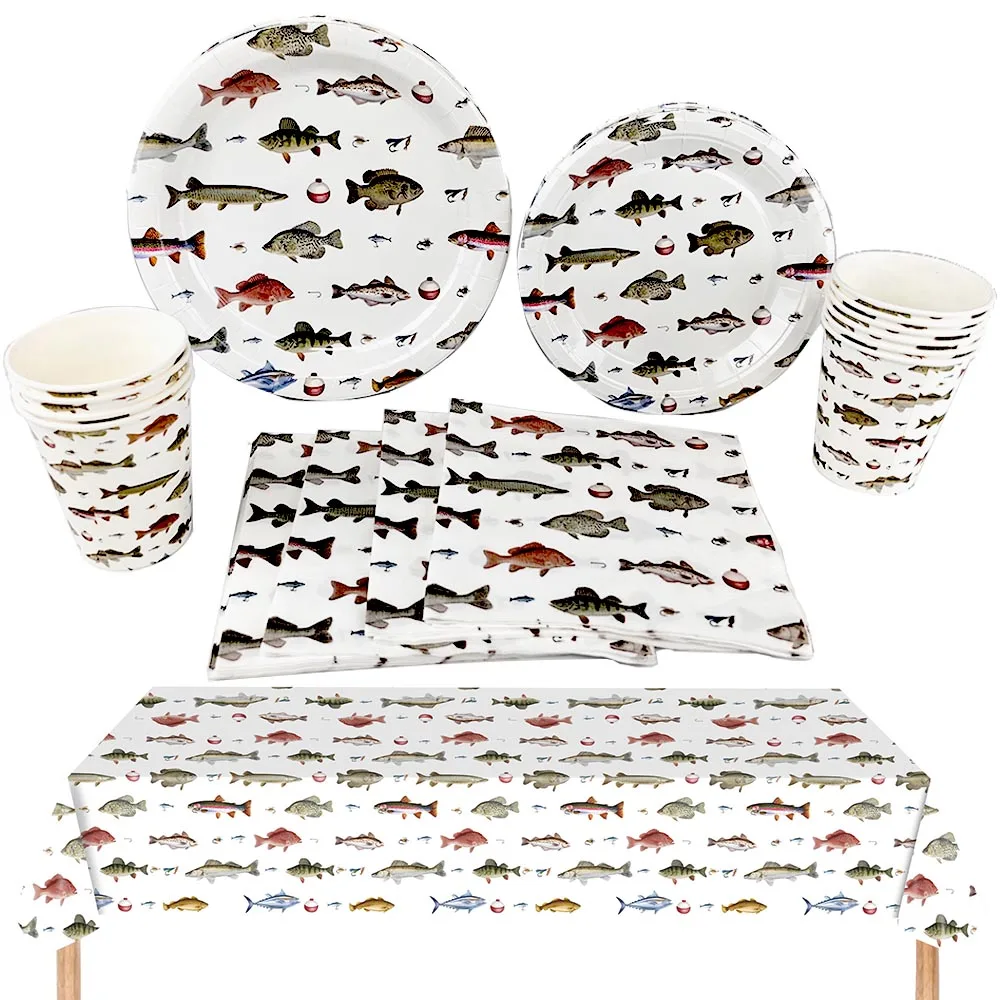 Gone Fishing Party Decor Fishing Themed Tableware Tablecloth Plates Napkins for Little Fisherman Ofishally One Birthday Decors