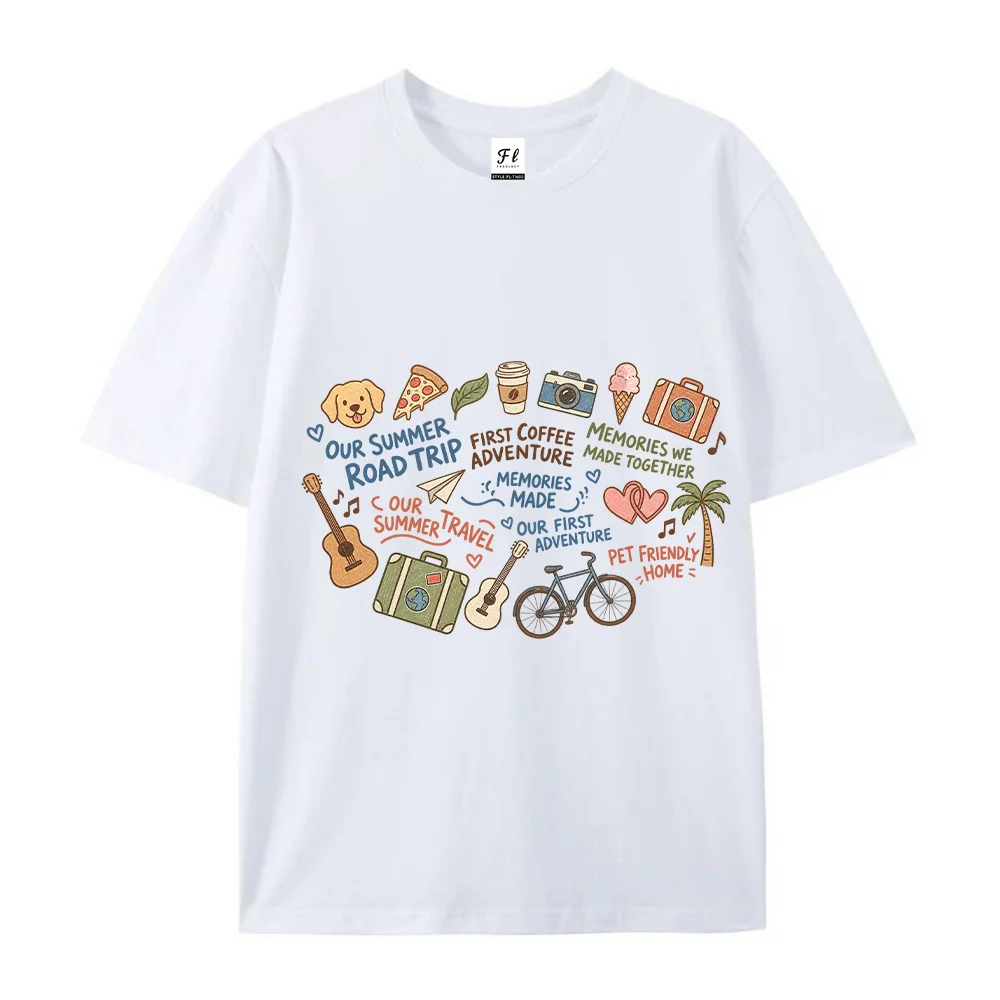 Unisex Summer Travel Graphic T Shirt Memories Made Doodle Pet Dog Camera Cottagecore Aesthetic White Loose Cotton Tops