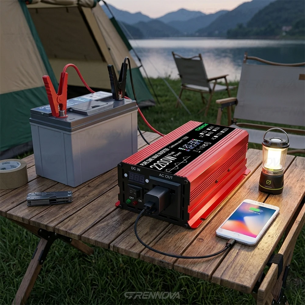 GRENNOVA 2200W Pure Sine Wave Inverter DC 12V 24V 48V to AC 110V 220V 1100W Rated Power Inverter for Home RV Truck Solar System