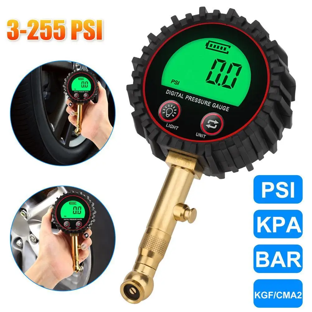 Car Tire Pressure Gauge 3-255PSI Heavy Duty Backlight LCD Display Digital Air Pressure Gauge For Car Trucks Bikes Portable Gauge