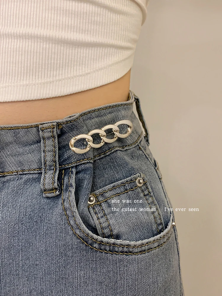 Women's Clothes Brooch Smooth Chain Tightening Waistband Pin Buckle Pants Jeans Shirt Perfect Fit Reduce Waist