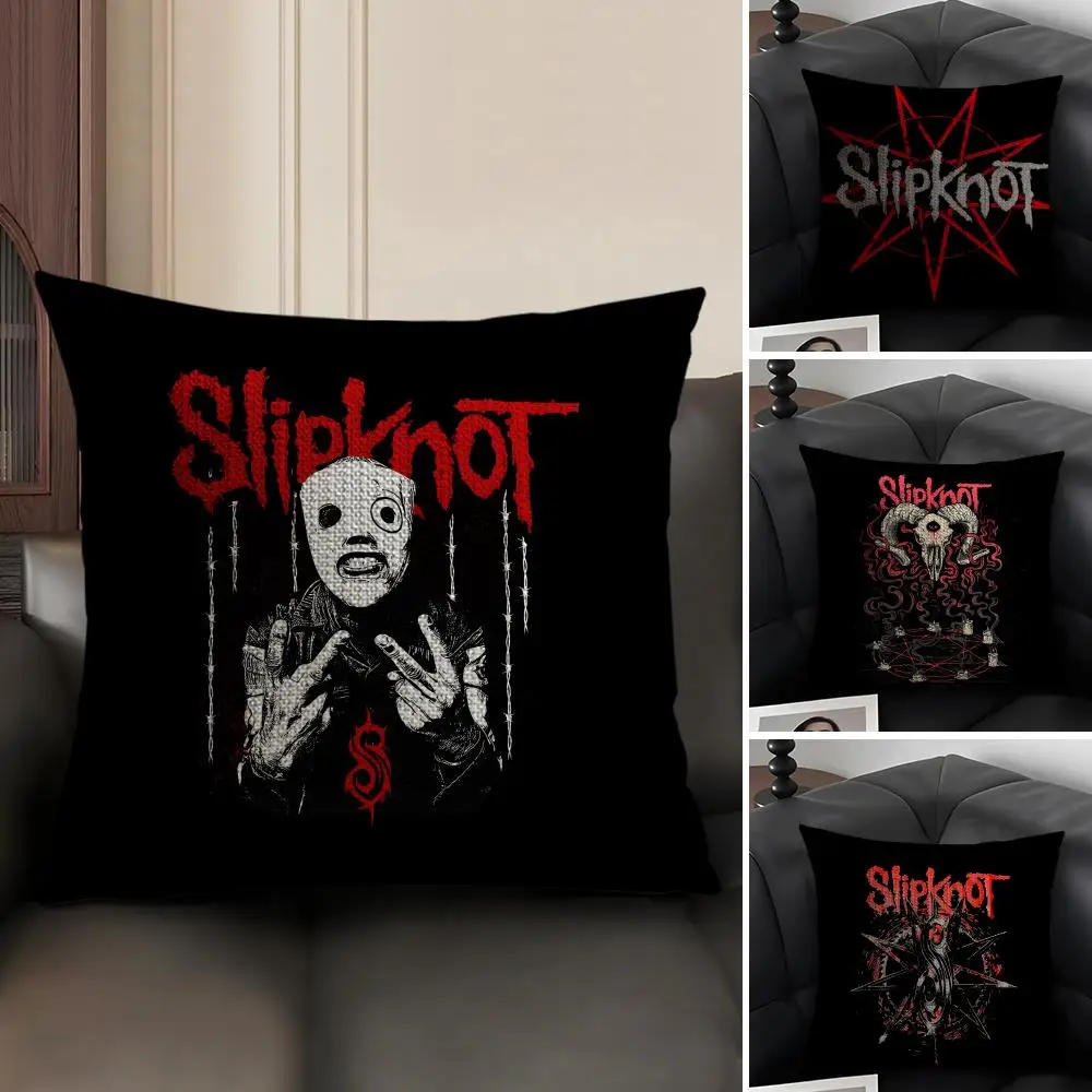 S-Slipknot Band Cushion Cover Natural Linen Organic Fabric Double-Sided Printing Sofa Home Decor Gift Pillow Case