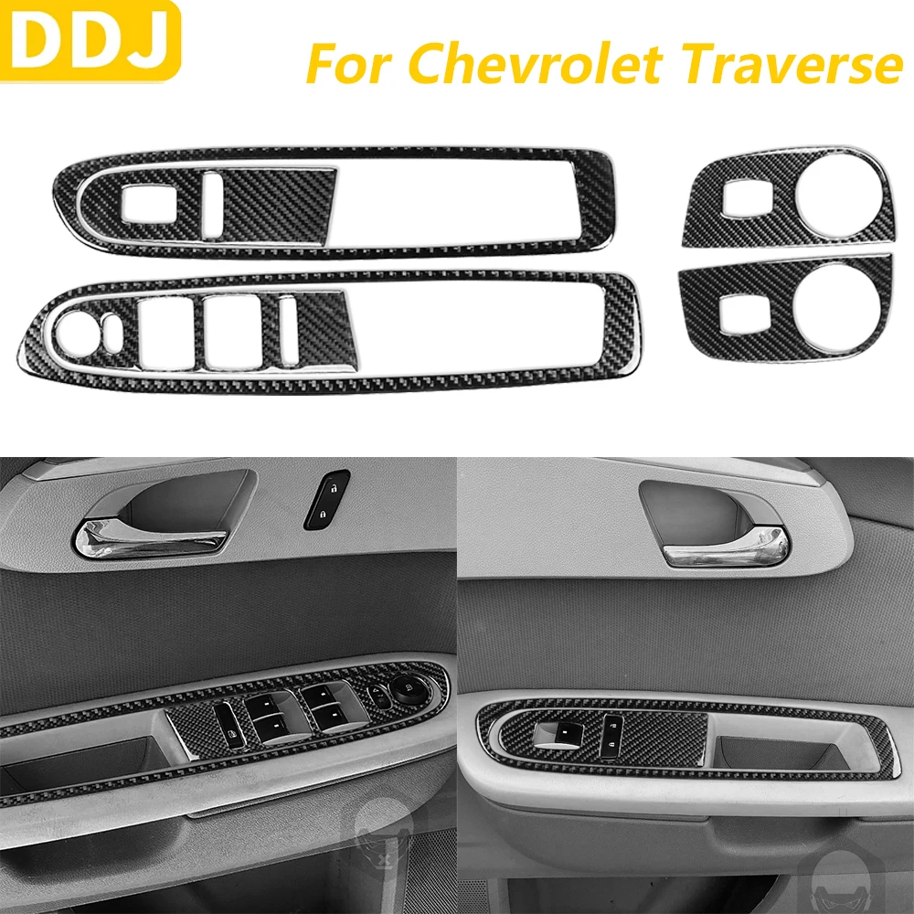 

For Chevrolet Traverse 2009-2012 Carbon Fiber Window Lift Switch Control Panel Set Trim Cover Car Accessories Interior Sticker