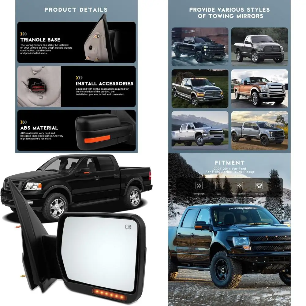 

Power Heated Passenger Side Towing Mirror for 2007-2014 Ford F-150 with Turn Signal & Puddle Lamps