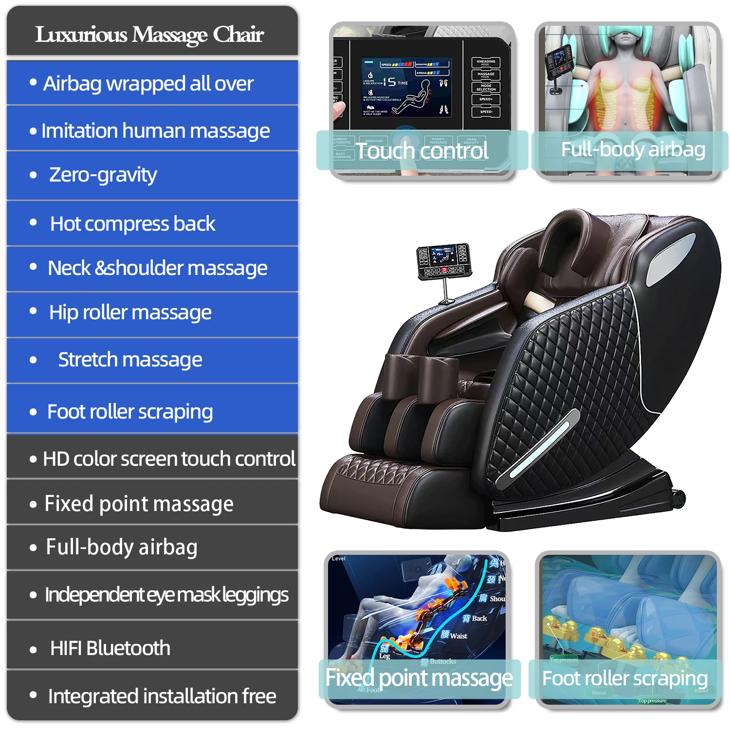 

Cheap Massage Chair Recliner, Full Body Massage Chair, Zero Gravity, Bluetooth Speaker, Airbags, Heating, Foot Massage (Black)