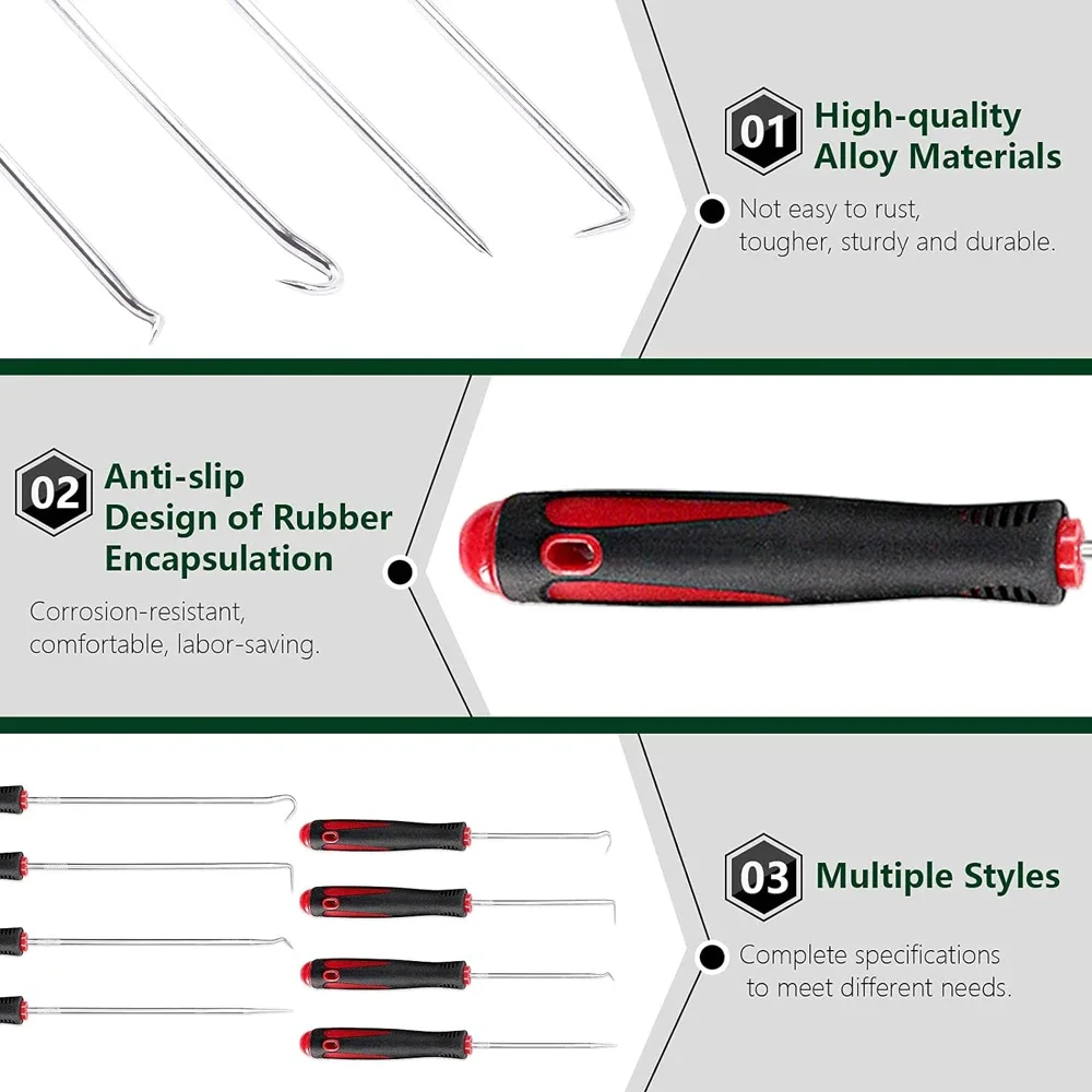 4szt 160mm Zestaw wkrętaków do uszczelek olejowych samochodowych Zestaw haków do demontażu węży O-Ring Seal Gasket Puller Remover Pick Hooks Narzędzia naprawcze