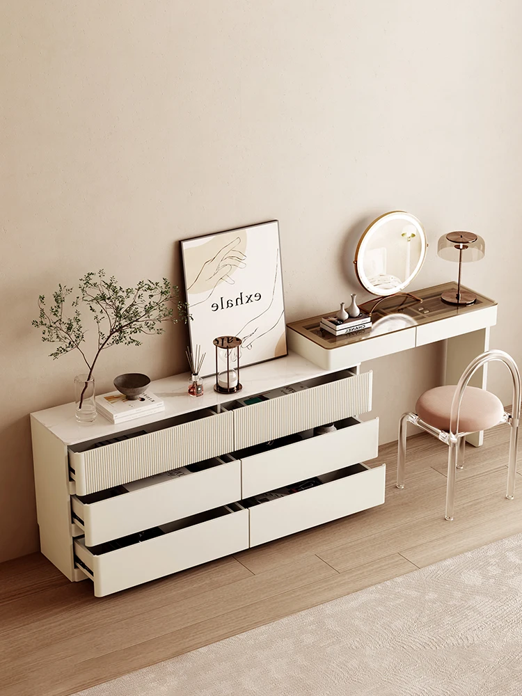 

Шкаф-ведро, встроенный современный минималистский столик для макияжа для спальни, кремовый стиль