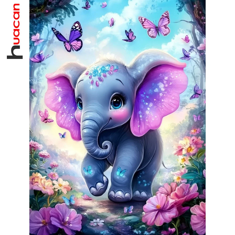Huacan Baby Elefant 5D Diy Diamant Malerei Tier Bild Strass Voll Runde Quadrat Diamant Handgemachte Dekoration