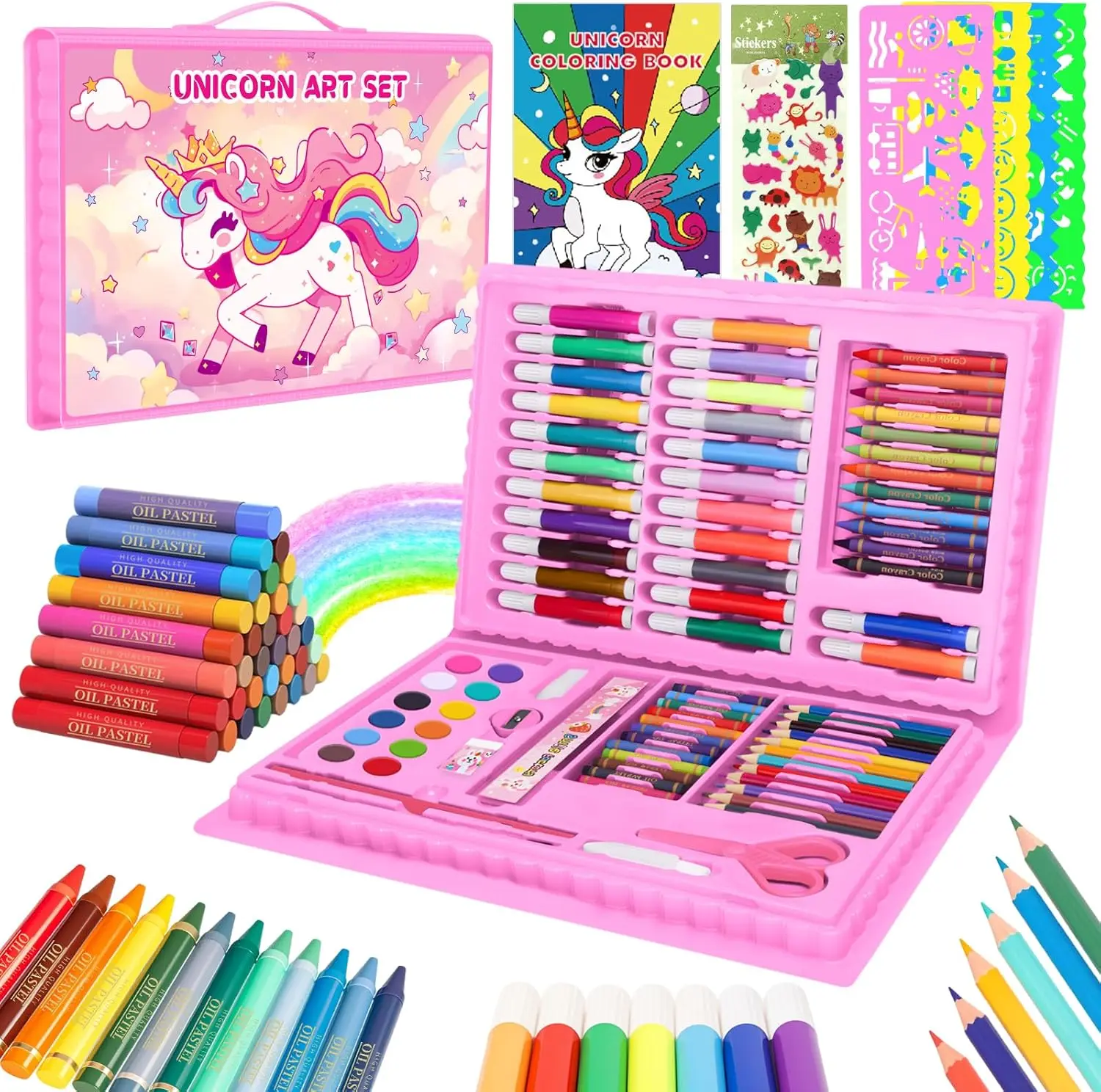 86PCS Drawing Kits With Coloring Book Markers Colored Pencils Unicorn Art And Craft Coloring Kits for Kids Ages 3+ Art Supplies